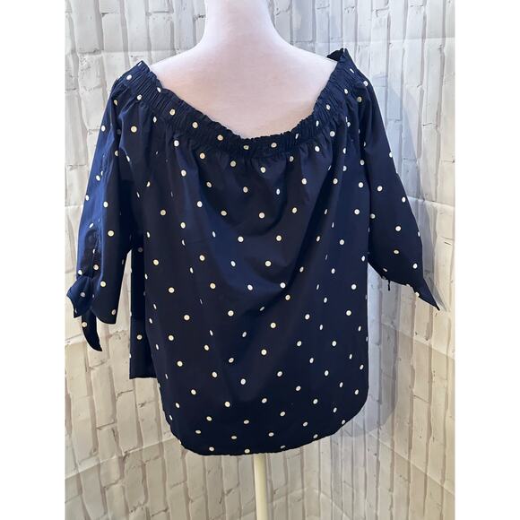 NWT H&M Blue and White Polka Dot Off the Shoulder Top Sz 10 - Picture 6 of 6